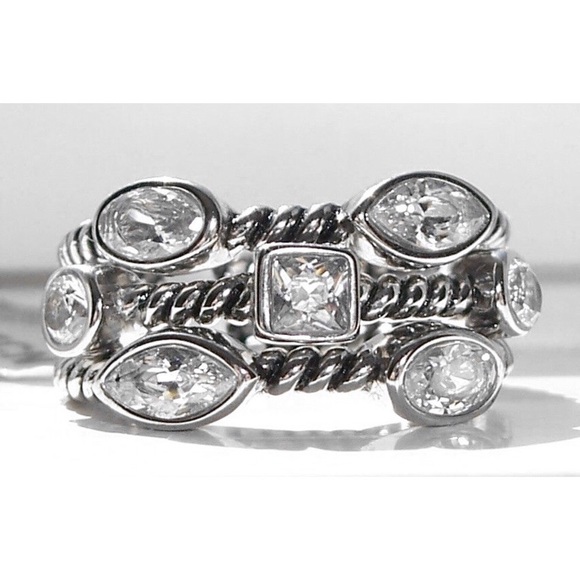 STAINLESS STEEL Bezel Set Cubic Zirconia Stackable Rings-Set Of 3 - Picture 2 of 13